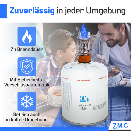 Z.M.C Gaskartusche 450g Butan/Propan | EN417 Schraubkartusche, 7/16" Eurogewinde, 900 ml für Campingkocher, Gasgrill &amp; Gasheizung