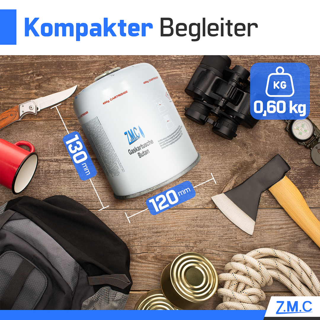 Z.M.C Gaskartusche 450g Butan/Propan | EN417 Schraubkartusche, 7/16" Eurogewinde, 900 ml für Campingkocher, Gasgrill &amp; Gasheizung