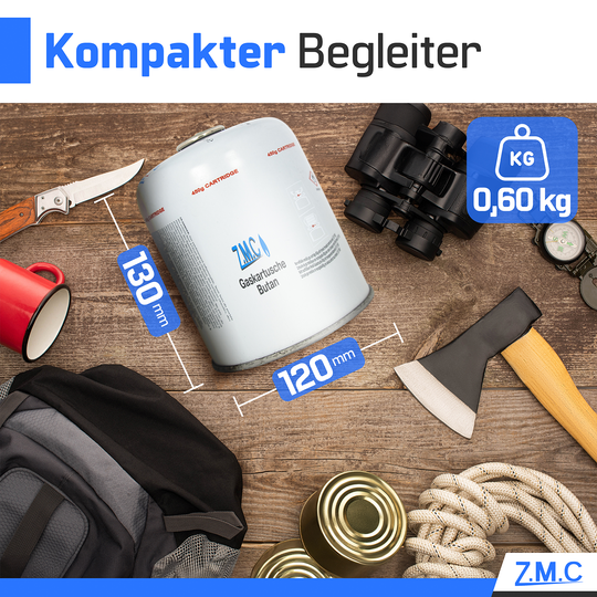 Z.M.C Gaskartusche 450g Butan/Propan | EN417 Schraubkartusche, 7/16" Eurogewinde, 900 ml für Campingkocher, Gasgrill &amp; Gasheizung