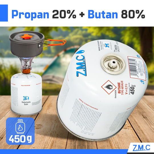 Z.M.C Gaskartusche 450g Butan/Propan | EN417 Schraubkartusche, 7/16" Eurogewinde, 900 ml für Campingkocher, Gasgrill &amp; Gasheizung