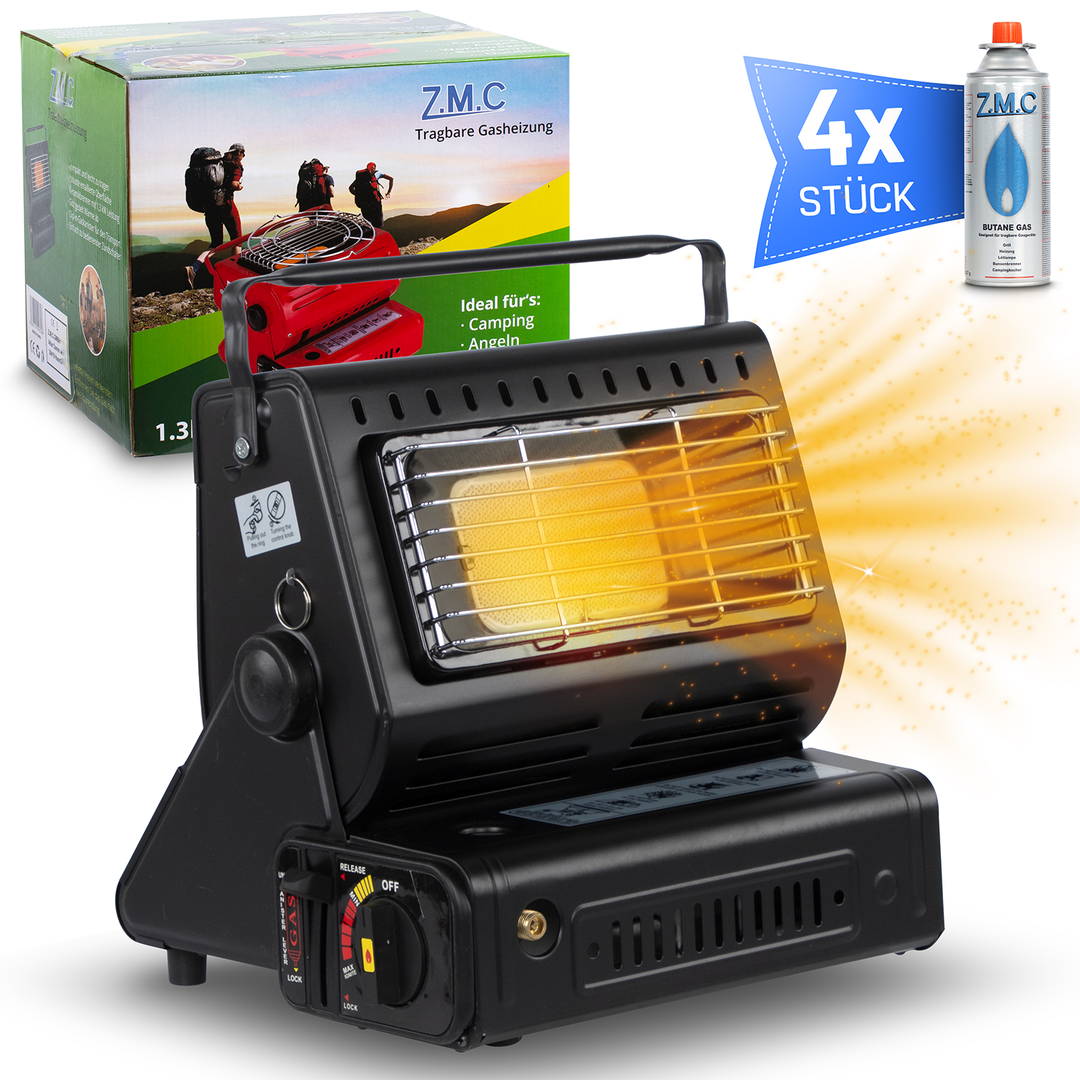 ZMC 2-in-1 Tragbare Gasheizung &amp; Gaskocher 1,3 kW mit LPG Anschluss und Piezozündung, Outdoor Camping Heizer &amp; Kocher für Zelt, Terrasse, Notfall, wahlweise mit 227g Gaskartuschen erhältlich