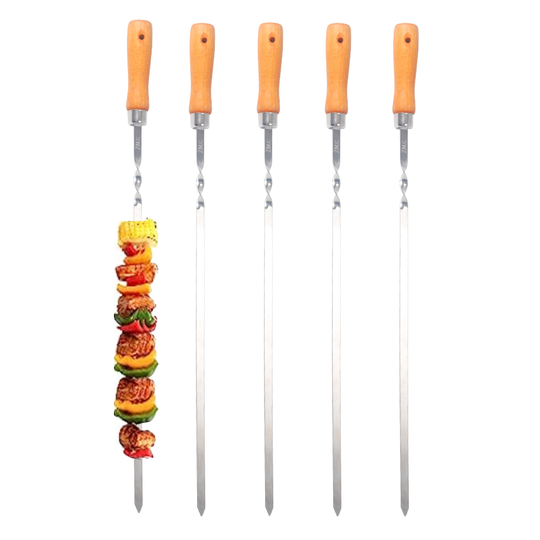 Z.M.C Grillspieße 55 cm Edelstahl mit Holzgriff | 1 cm breit, 1,5 mm dick, rostfrei für Schaschlik, Kebab, BBQ &amp; Lagerfeuer