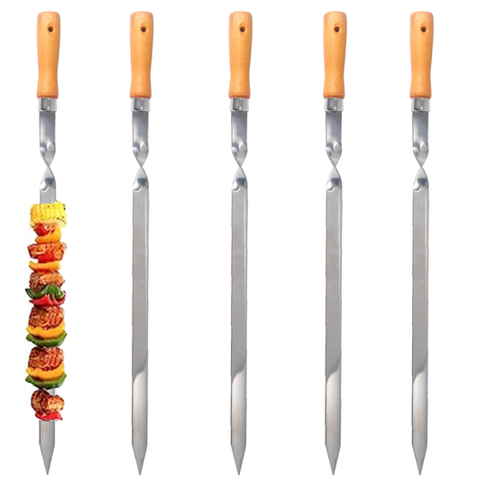 Z.M.C Kebab Grillspieße 55 cm Edelstahl mit Holzgriff | 2 cm breit, 2 mm dick, rostfrei für Adana, Schaschlik, BBQ &amp; Lagerfeuer