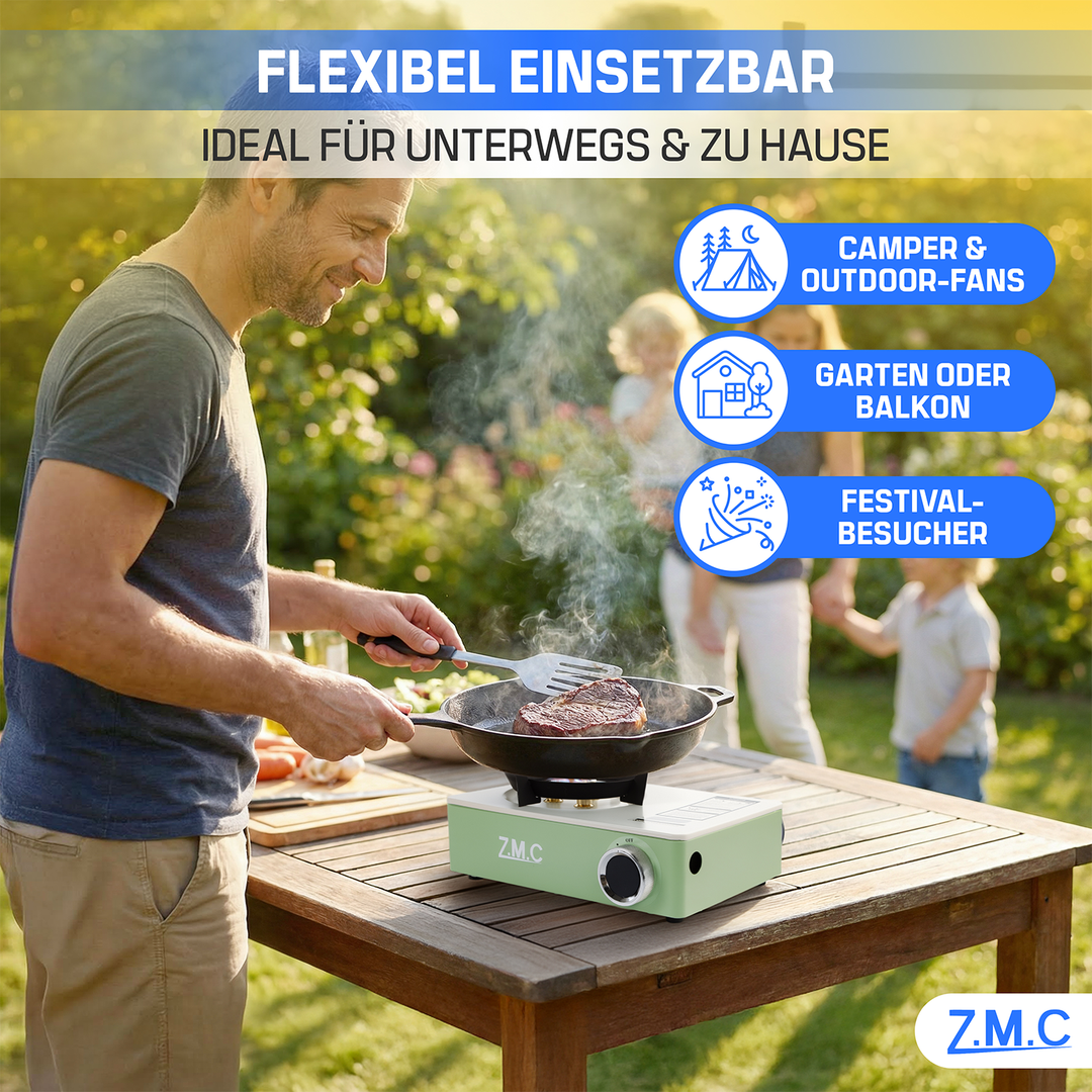 ZMC Camping Stove 1-Burner 3500W with 3-Burner System &amp; Piezo Ignition – Portable Gas Stove with Carrying Case, 1.4 kg