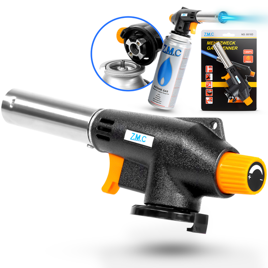 Z.M.C Gasbrenner &amp; Bunsenbrenner 1,3 kW bis 1300 °C | Lötlampe &amp; Lötbrenner mit Piezo-Zündung &amp; Gasanzünder, + optionale 227g Kartuschen