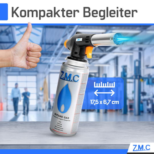 Z.M.C Gasbrenner &amp; Bunsenbrenner 1,3 kW bis 1300 °C | Lötlampe &amp; Lötbrenner mit Piezo-Zündung &amp; Gasanzünder, + optionale 227g Kartuschen