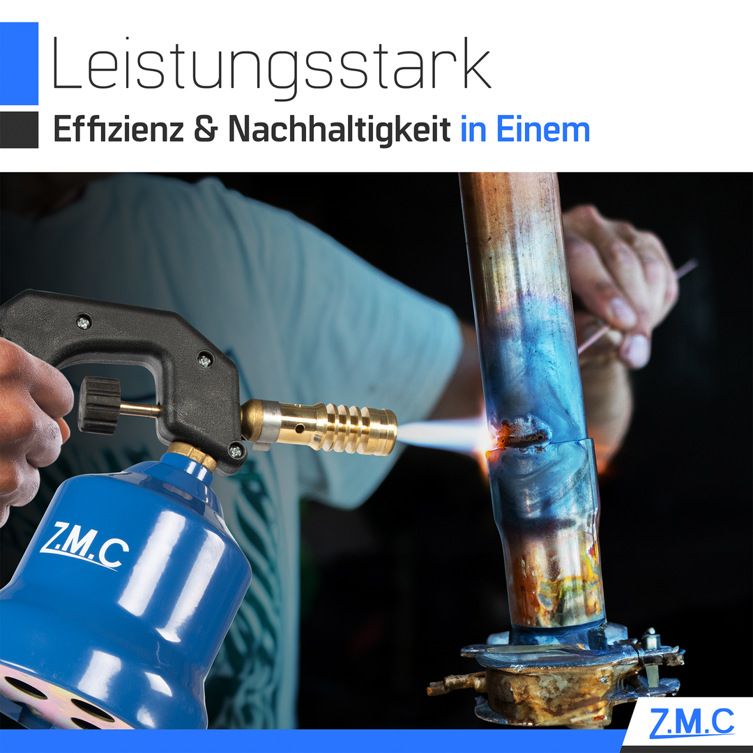 Z.M.C Gasbrenner &amp; Flambierbrenner 2,2 kW mit einstellbarer Flamme | Lötbrenner mit Brenneraufsatz für Küche &amp; Handwerk, + optionale Kartuschen