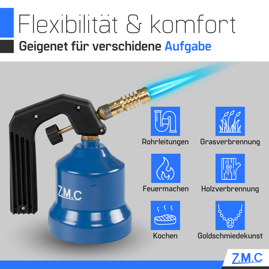 Z.M.C Gasbrenner &amp; Flambierbrenner 2,2 kW mit einstellbarer Flamme | Lötbrenner mit Brenneraufsatz für Küche &amp; Handwerk, + optionale Kartuschen