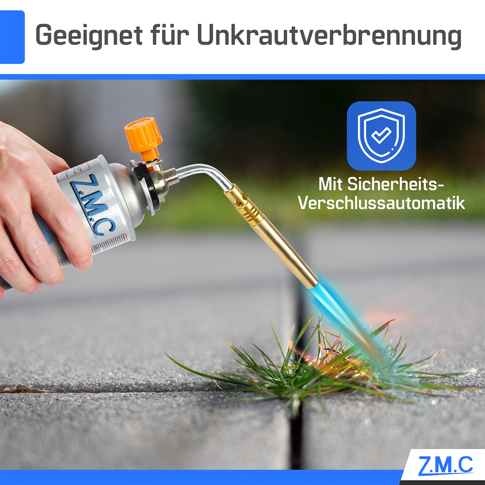 Z.M.C Lötlampe & Lötbrenner bis 1371°C mit einstellbarer Flamme | Gasbrenner 1,65 kW für Löten, Handwerk & Küche, + optionale 227g Kartuschen
