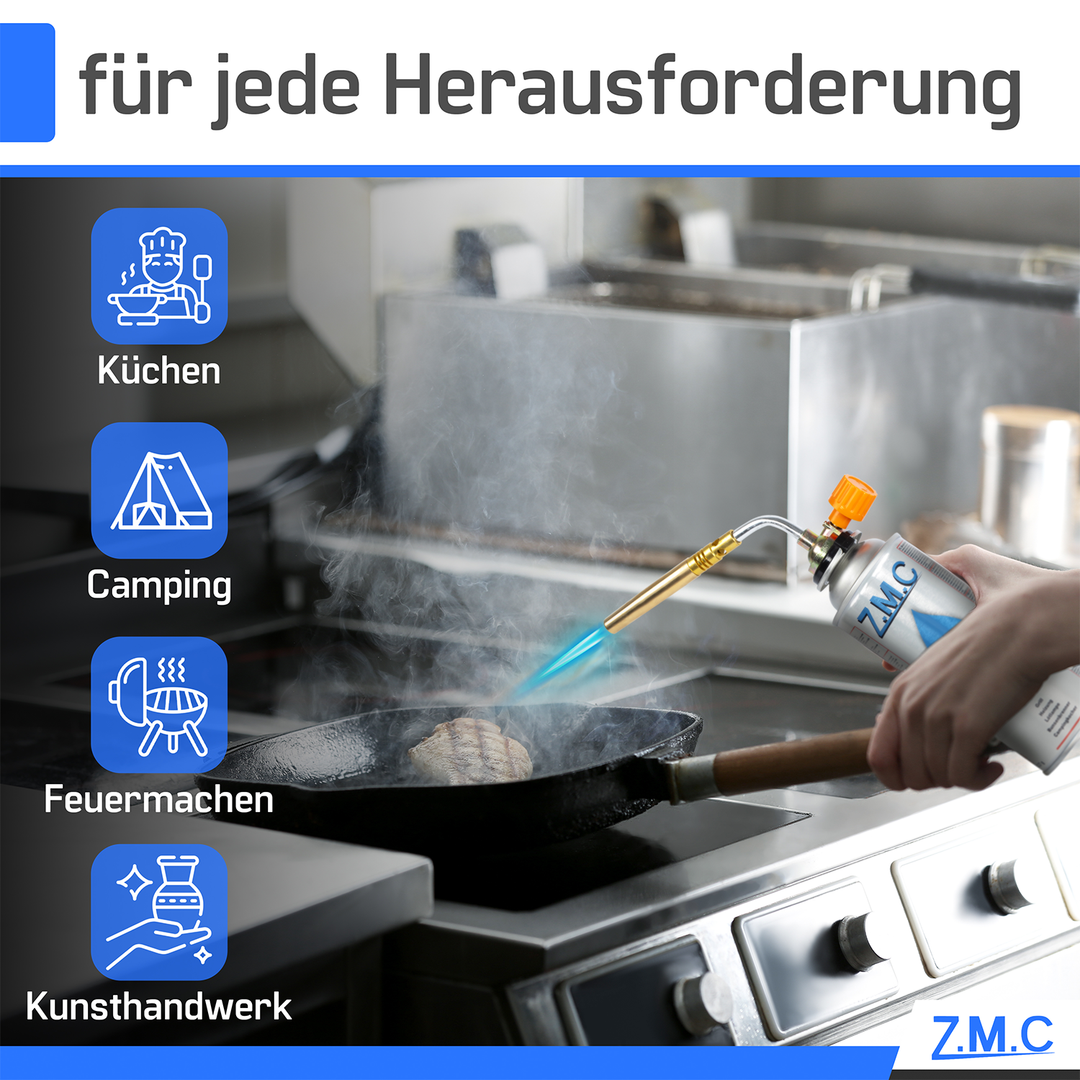 Z.M.C Lötlampe &amp; Lötbrenner bis 1371°C mit einstellbarer Flamme | Gasbrenner 1,65 kW für Löten, Handwerk &amp; Küche, + optionale 227g Kartuschen