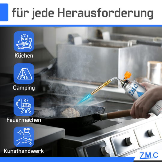 Z.M.C Lötlampe &amp; Lötbrenner bis 1371°C mit einstellbarer Flamme | Gasbrenner 1,65 kW für Löten, Handwerk &amp; Küche, + optionale 227g Kartuschen