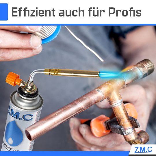 Z.M.C Lötlampe &amp; Lötbrenner bis 1371°C mit einstellbarer Flamme | Gasbrenner 1,65 kW für Löten, Handwerk &amp; Küche, + optionale 227g Kartuschen
