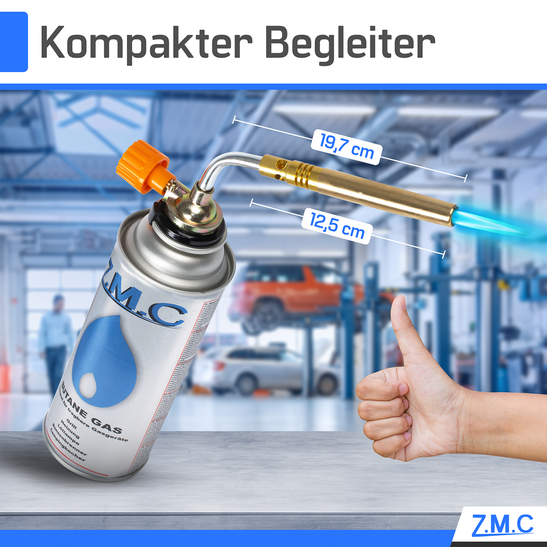 Z.M.C Lötlampe &amp; Lötbrenner bis 1371°C mit einstellbarer Flamme | Gasbrenner 1,65 kW für Löten, Handwerk &amp; Küche, + optionale 227g Kartuschen