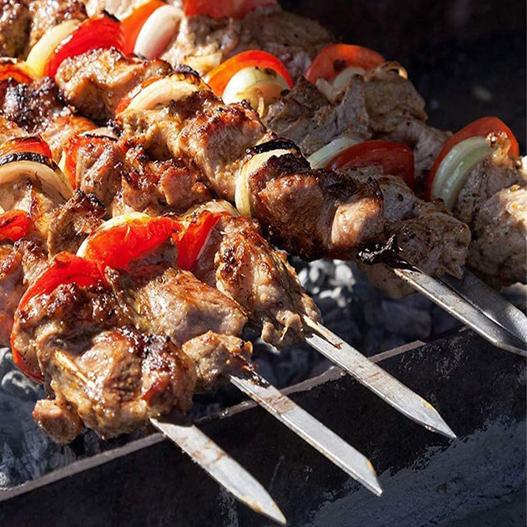 Z.M.C Grillspieße 55 cm Edelstahl mit Holzgriff | 1 cm breit, 1,5 mm dick, rostfrei für Schaschlik, Kebab, BBQ &amp; Lagerfeuer