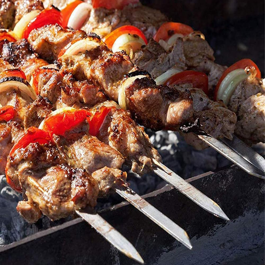 Z.M.C Kebab Grillspieße 55 cm Edelstahl mit Holzgriff | 2 cm breit, 2 mm dick, rostfrei für Adana, Schaschlik, BBQ &amp; Lagerfeuer
