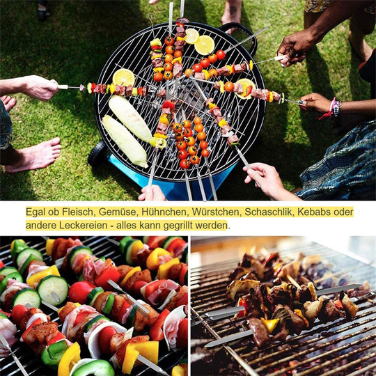 Z.M.C Grillspieße 55 cm Edelstahl mit Holzgriff | 1 cm breit, 1,5 mm dick, rostfrei für Schaschlik, Kebab, BBQ &amp; Lagerfeuer