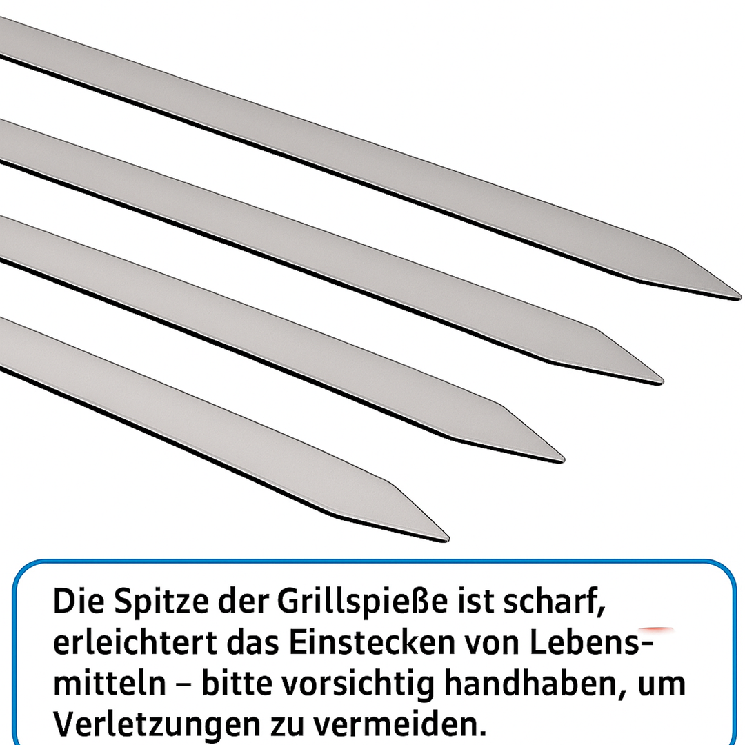 Z.M.C Grillspieße 55 cm Edelstahl mit Holzgriff | 1 cm breit, 1,5 mm dick, rostfrei für Schaschlik, Kebab, BBQ &amp; Lagerfeuer