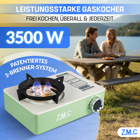 ZMC Camping Stove 1-Burner 3500W with 3-Burner System &amp; Piezo Ignition – Portable Gas Stove with Carrying Case, 1.4 kg