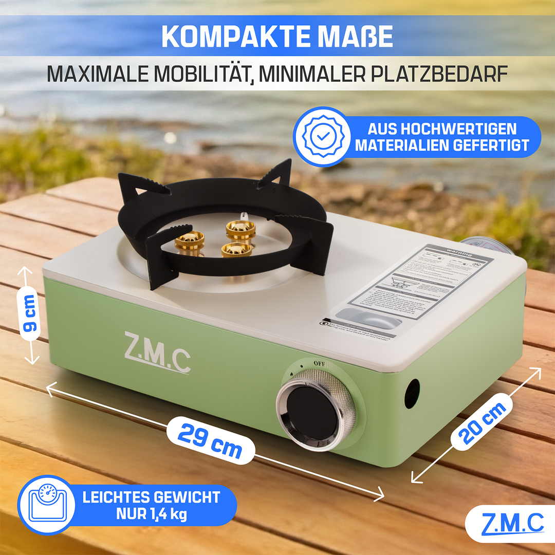 ZMC Camping Stove 1-Burner 3500W with 3-Burner System &amp; Piezo Ignition – Portable Gas Stove with Carrying Case, 1.4 kg