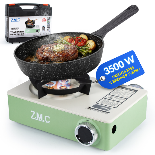 ZMC Camping Stove 1-Burner 3500W with 3-Burner System &amp; Piezo Ignition – Portable Gas Stove with Carrying Case, 1.4 kg