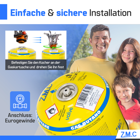 Z.M.C Gaskartusche 500g Propan/Butan 80/20 | EN417 Schraubkartusche 7/16" Eurogewinde, 990 ml – für Gasgrill, Weber &amp; Campingkocher