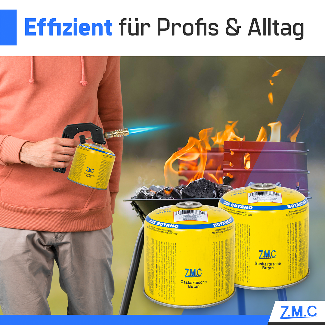 Z.M.C Gaskartusche 500g Propan/Butan 80/20 | EN417 Schraubkartusche 7/16" Eurogewinde, 990 ml – für Gasgrill, Weber &amp; Campingkocher
