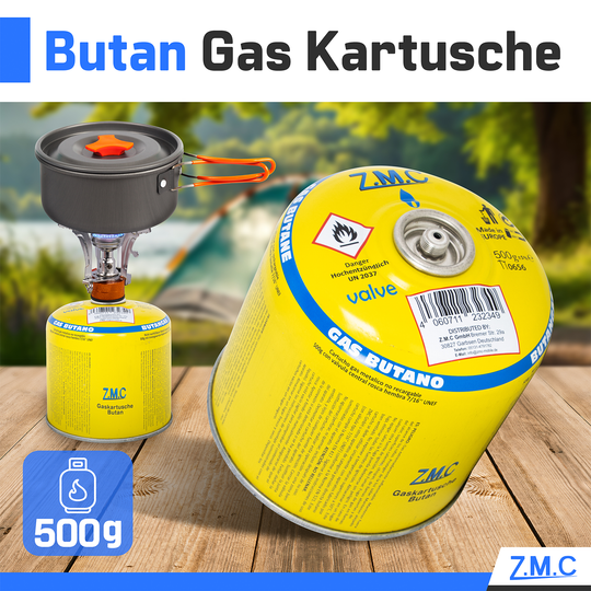 Z.M.C Gaskartusche 500g Propan/Butan 80/20 | EN417 Schraubkartusche 7/16" Eurogewinde, 990 ml – für Gasgrill, Weber &amp; Campingkocher