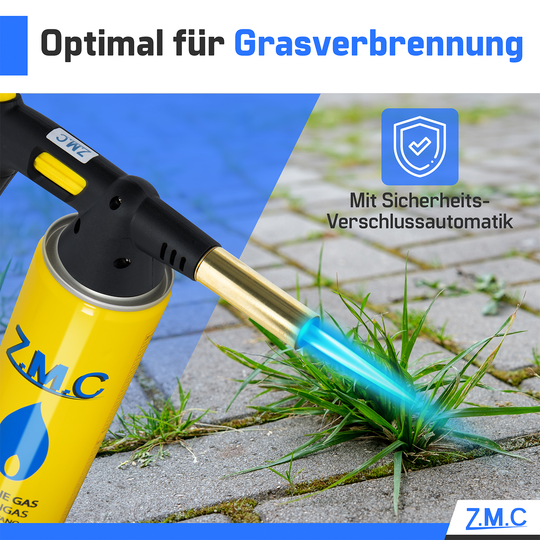 ZMC Gas Burner 1.5 kW + Gas Cartridges 330g, with Piezo Ignition, Bunsen Burner up to 1350°C, Soldering Torch Kitchen Torch with Adjustable Flame