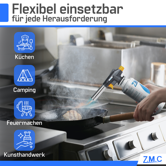 Z.M.C Gasbrenner &amp; Bunsenbrenner 1,3 kW bis 1300 °C | Lötlampe &amp; Lötbrenner mit Piezo-Zündung &amp; Gasanzünder, + optionale 227g Kartuschen