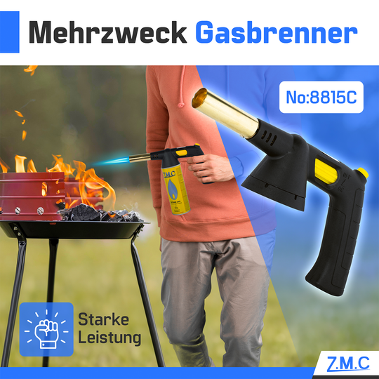 Z.M.C Gasbrenner 1,5 kW bis 1300 °C | Bunsen-, Löt- &amp; Küchenbrenner mit Piezo-Zündung &amp; Flammenregler, + optionale Gaskartuschen