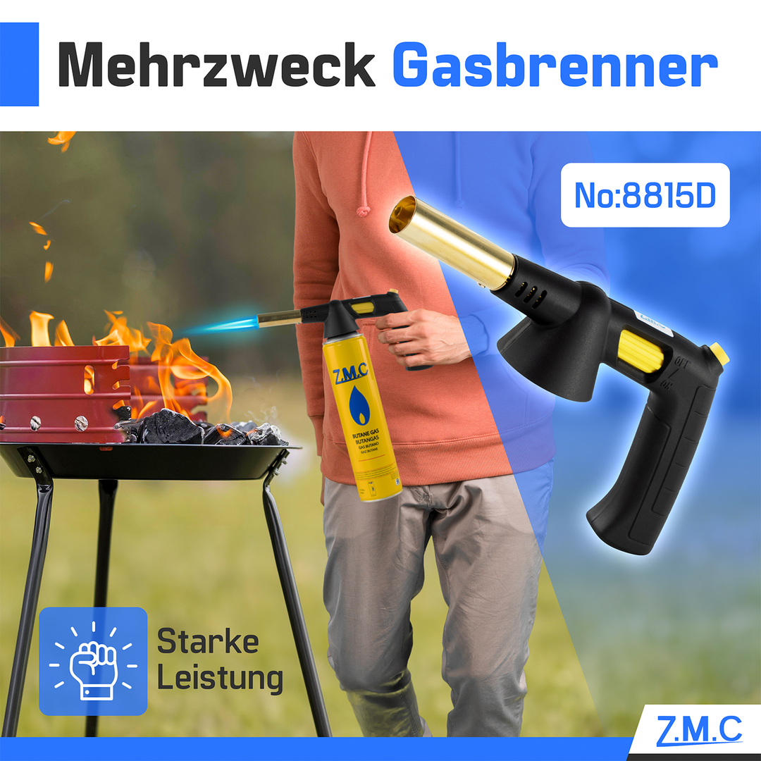 ZMC Gas Burner 1.5 kW + Gas Cartridges 330g, with Piezo Ignition, Bunsen Burner up to 1350°C, Soldering Torch Kitchen Torch with Adjustable Flame