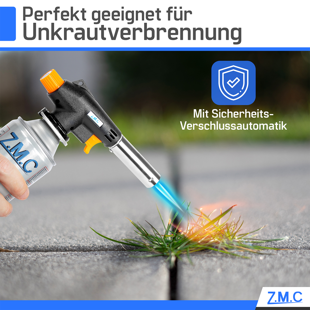 Z.M.C Gasbrenner &amp; Bunsenbrenner 1,3 kW bis 1300 °C | Lötlampe &amp; Lötbrenner mit Piezo-Zündung &amp; Gasanzünder, + optionale 227g Kartuschen