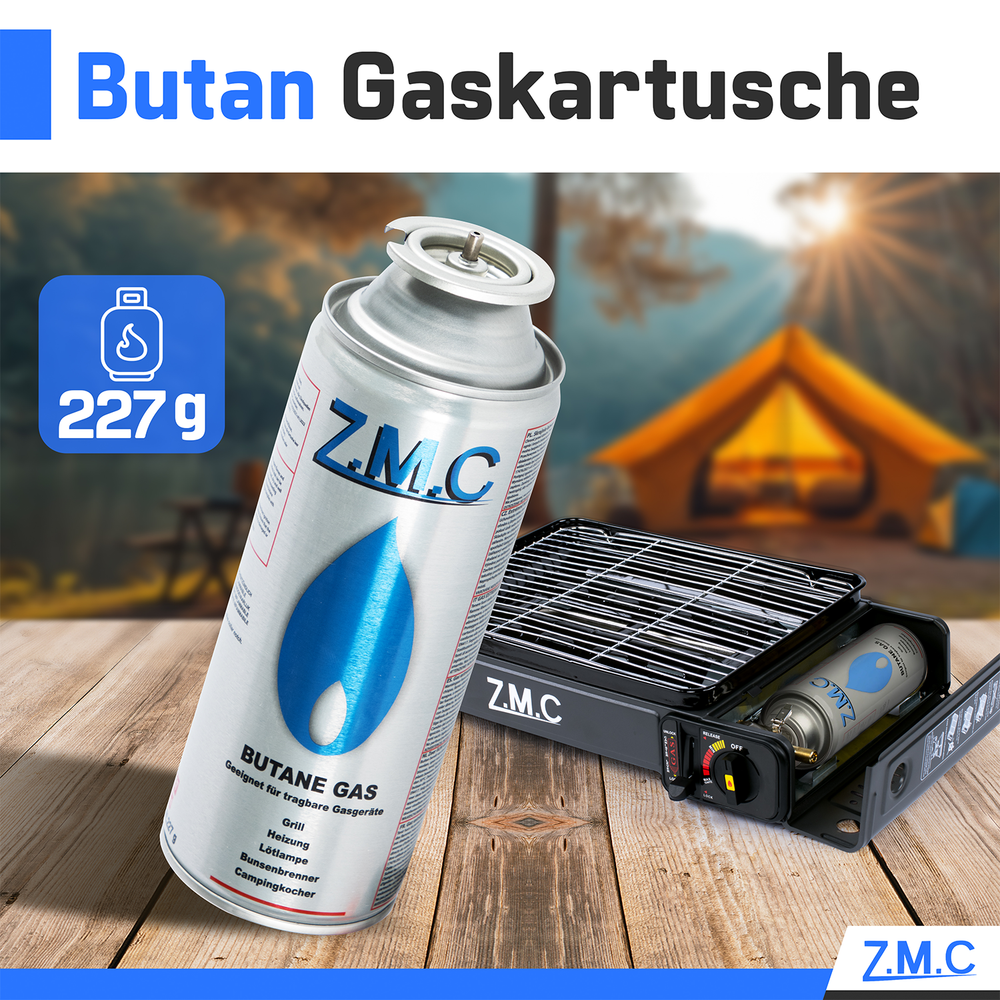 Z.M.C Gaskartusche 227g MSF-1a Bajonett Butan | Universal für Campingkocher, Gasheizung, Gasbrenner & Unkrautbrenner – hohe Leistung