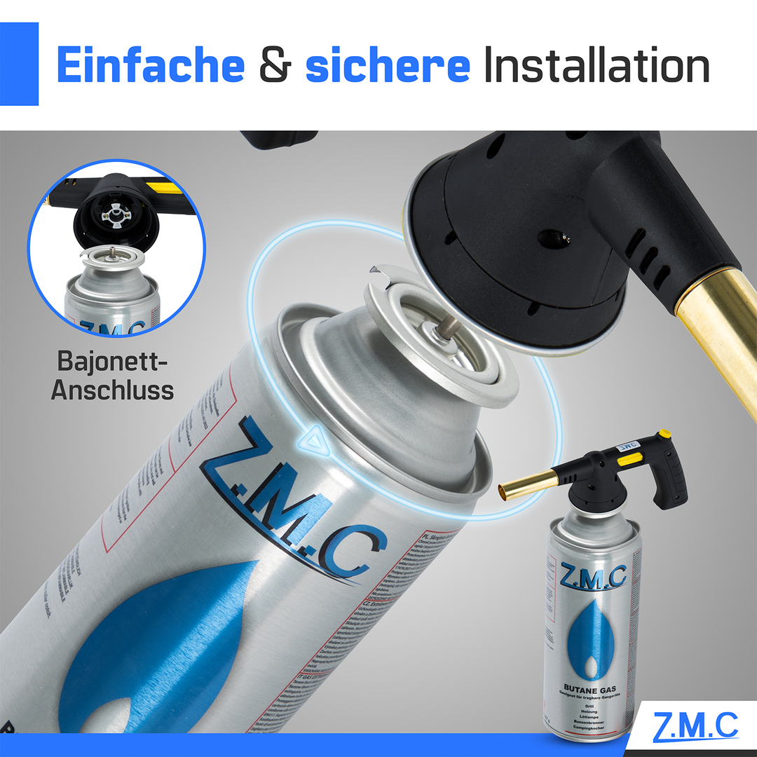 Z.M.C Gaskartusche 227g MSF-1a Bajonett Butan | Universal für Campingkocher, Gasheizung, Gasbrenner &amp; Unkrautbrenner – hohe Leistung