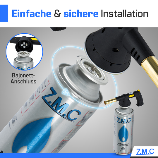 Z.M.C Gaskartusche 227g MSF-1a Bajonett Butan | Universal für Campingkocher, Gasheizung, Gasbrenner &amp; Unkrautbrenner – hohe Leistung