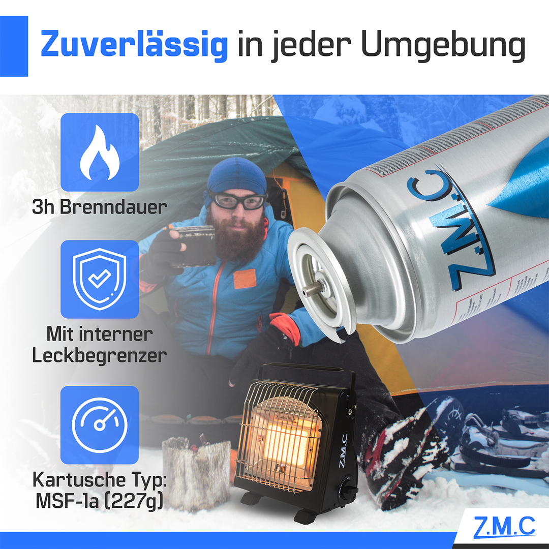 Z.M.C Gaskartusche 227g MSF-1a Bajonett Butan | Universal für Campingkocher, Gasheizung, Gasbrenner &amp; Unkrautbrenner – hohe Leistung