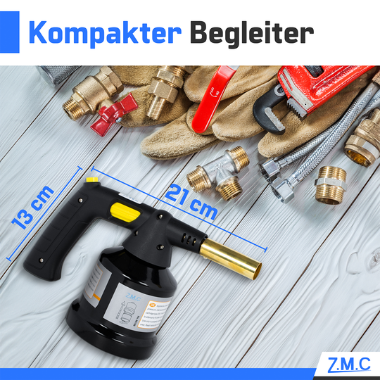 Z.M.C Gasbrenner 1,3 kW bis 1350°C mit Piezo-Zündung | Flambierbrenner &amp; Lötbrenner mit einstellbarer Flamme, + optionale Kartuschen
