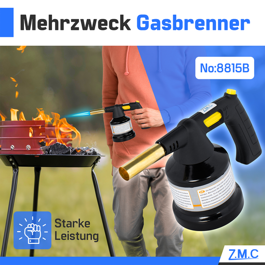Z.M.C Gasbrenner 1,3 kW bis 1350°C mit Piezo-Zündung | Flambierbrenner &amp; Lötbrenner mit einstellbarer Flamme, + optionale Kartuschen