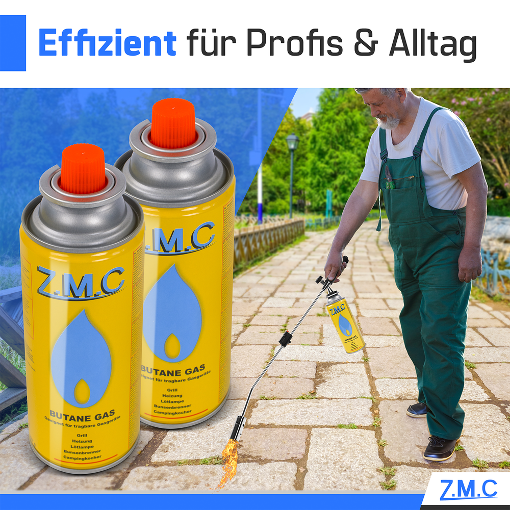 Z.M.C Butan Gaskartusche 227g Typ MSF-1a | Bajonett-Anschluss, EN417 für Campingkocher, Gasbrenner, Unkrautbrenner & Lötbrenner