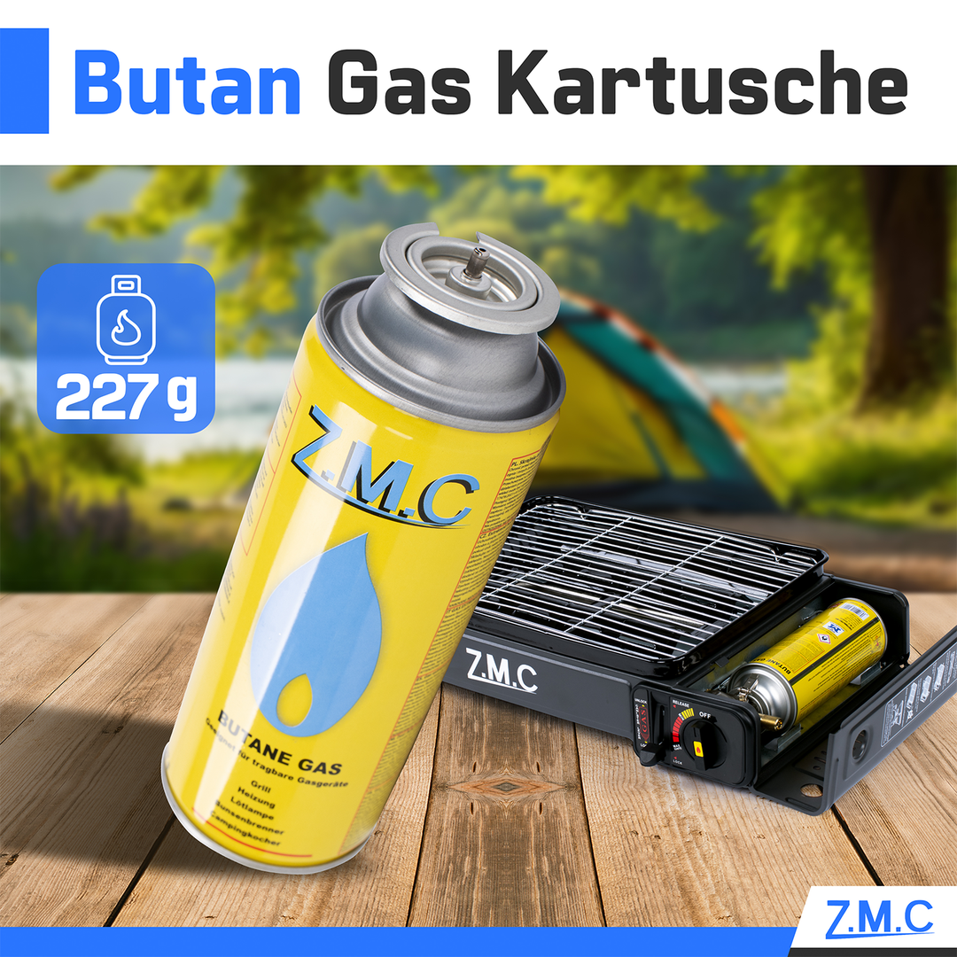 ZMC Butane Gas Cartridges 227g, Type MSF-1a | Bayonet Connection – Universal for Camping Stoves, Gas Cookers, Weed Burners &amp; Gas Appliances (EN 417)