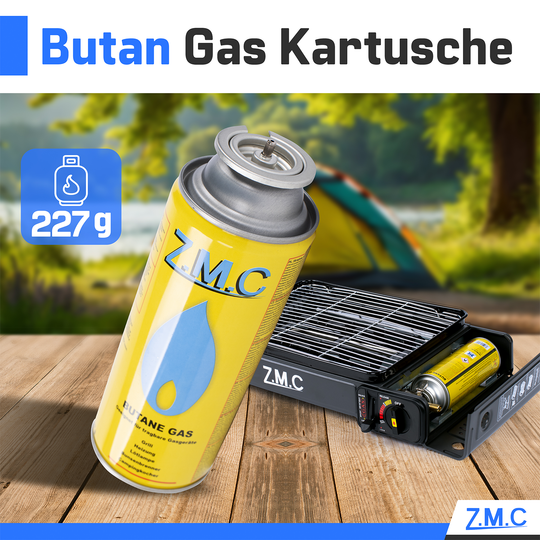 ZMC Butane Gas Cartridges 227g, Type MSF-1a | Bayonet Connection – Universal for Camping Stoves, Gas Cookers, Weed Burners &amp; Gas Appliances (EN 417)