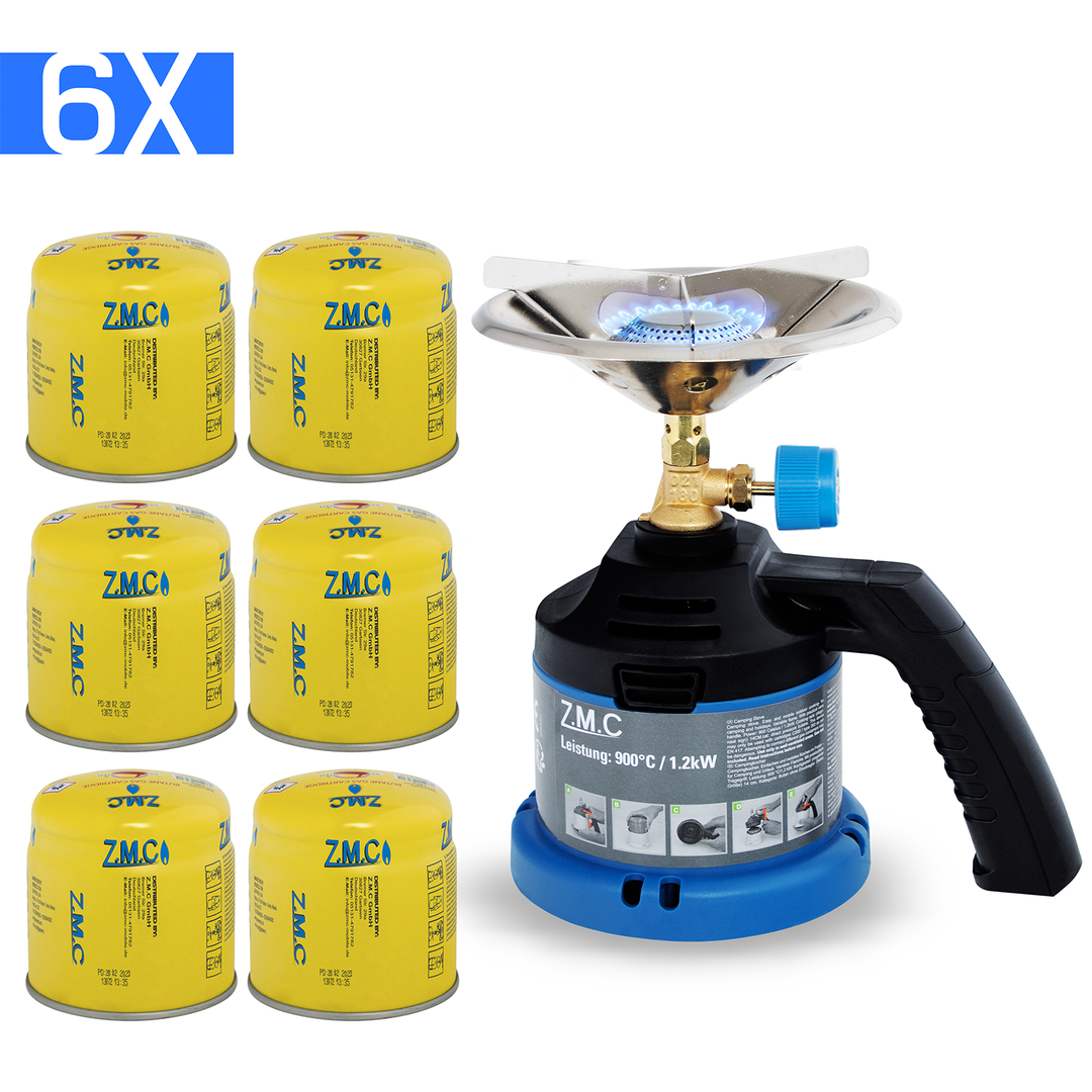 Z.M.C Campingkocher 1,2 kW bis 900 °C | Tragbarer Gaskocher &amp; Kohleanzünder mit Griff für Camping, Grill &amp; Outdoor, + optionale 190g Kartuschen