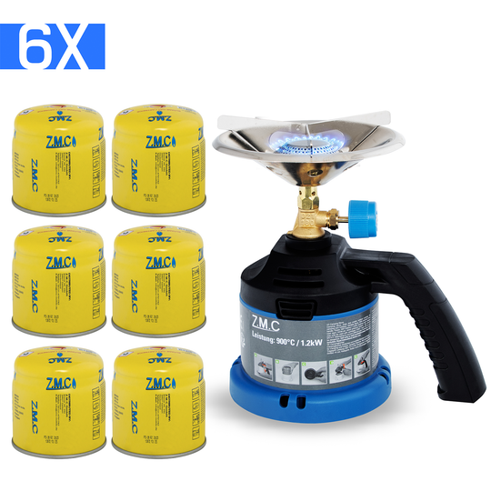 Z.M.C Campingkocher 1,2 kW bis 900 °C | Tragbarer Gaskocher &amp; Kohleanzünder mit Griff für Camping, Grill &amp; Outdoor, + optionale 190g Kartuschen