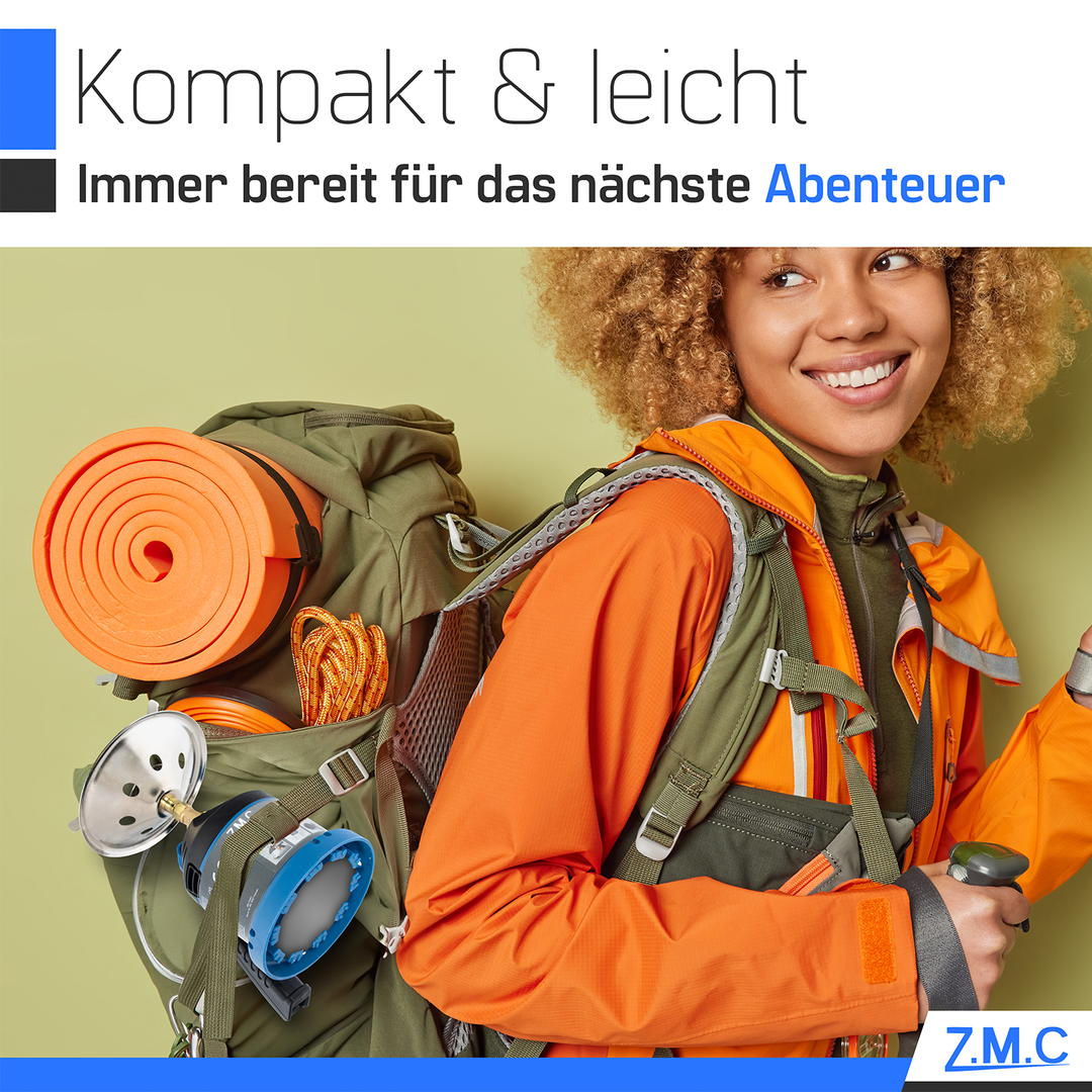 Z.M.C Campingkocher 1,2 kW bis 900 °C | Tragbarer Gaskocher &amp; Kohleanzünder mit Griff für Camping, Grill &amp; Outdoor, + optionale 190g Kartuschen