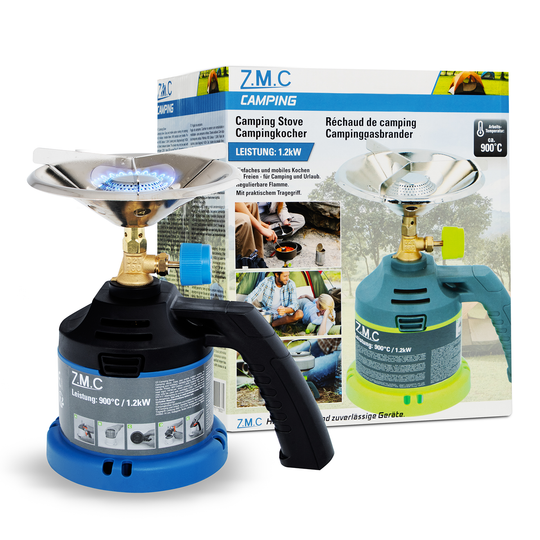 Z.M.C Campingkocher 1,2 kW bis 900 °C | Tragbarer Gaskocher &amp; Kohleanzünder mit Griff für Camping, Grill &amp; Outdoor, + optionale 190g Kartuschen