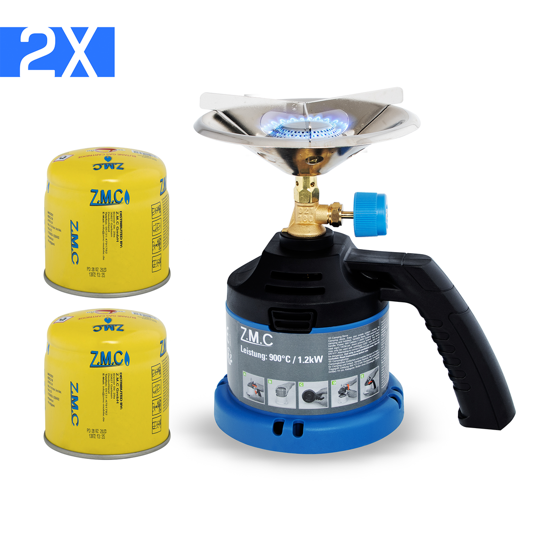 Z.M.C Campingkocher 1,2 kW bis 900 °C | Tragbarer Gaskocher &amp; Kohleanzünder mit Griff für Camping, Grill &amp; Outdoor, + optionale 190g Kartuschen