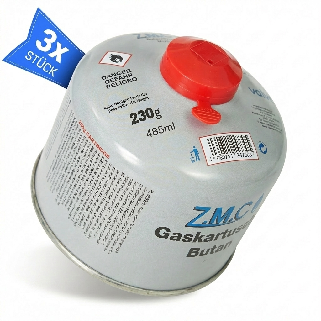 Z.M.C Schraubkartusche 230g Butan/Propan Mix | 7/16" Eurogewinde, 485 ml für Campingkocher, Gasbrenner &amp; Weber Grill – UN2037