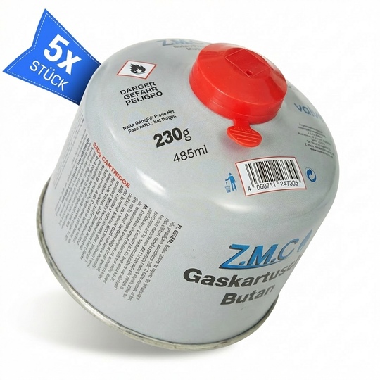 Z.M.C Schraubkartusche 230g Butan/Propan Mix | 7/16" Eurogewinde, 485 ml für Campingkocher, Gasbrenner &amp; Weber Grill – UN2037