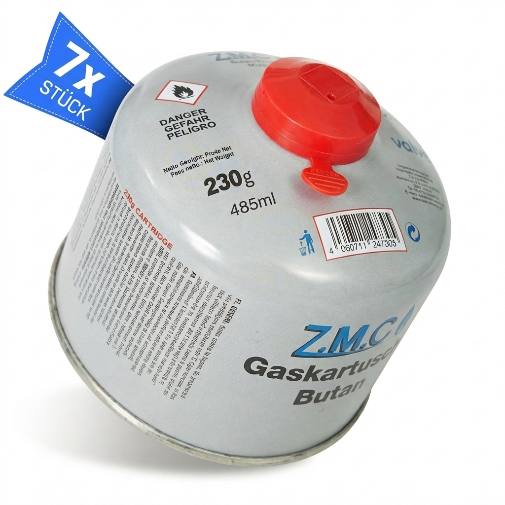 Z.M.C Schraubkartusche 230g Butan/Propan Mix | 7/16" Eurogewinde, 485 ml für Campingkocher, Gasbrenner &amp; Weber Grill – UN2037
