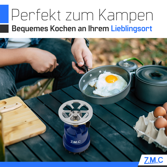 Z.M.C Campingkocher 1100 W | tragbarer Gaskocher &amp; Kohleanzünder für 190g Stechkartuschen, + optionale Gaskartuschen für Outdoor